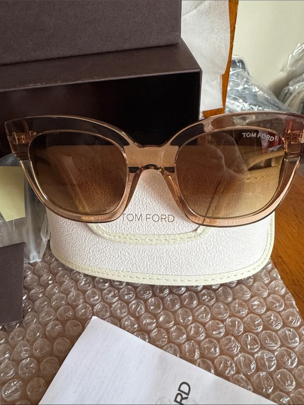 Tom Ford Women's Beige Frame Sunglasses with Brown Gradient Lenses